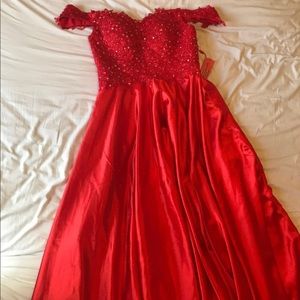 Red Off Shoulder Prom Dress